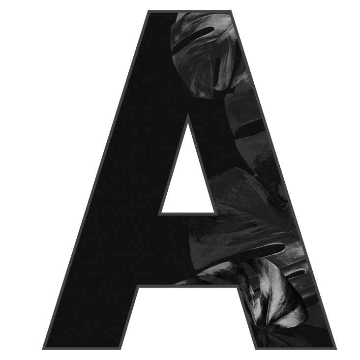 Graphic of "A" in Aloha with dark tropical foreground