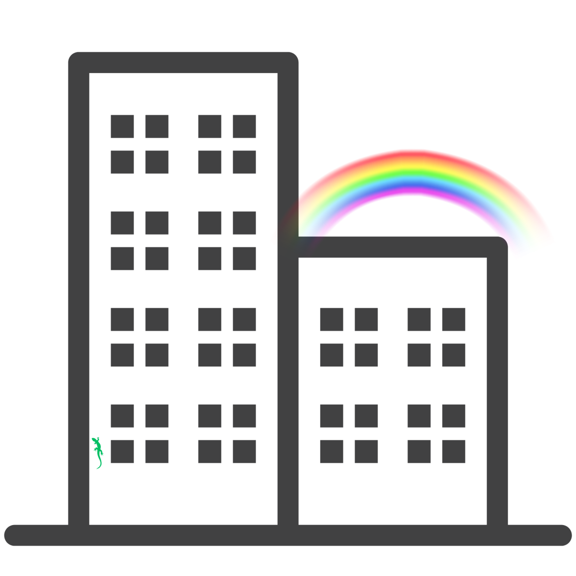 Graphic of condo with rainbow