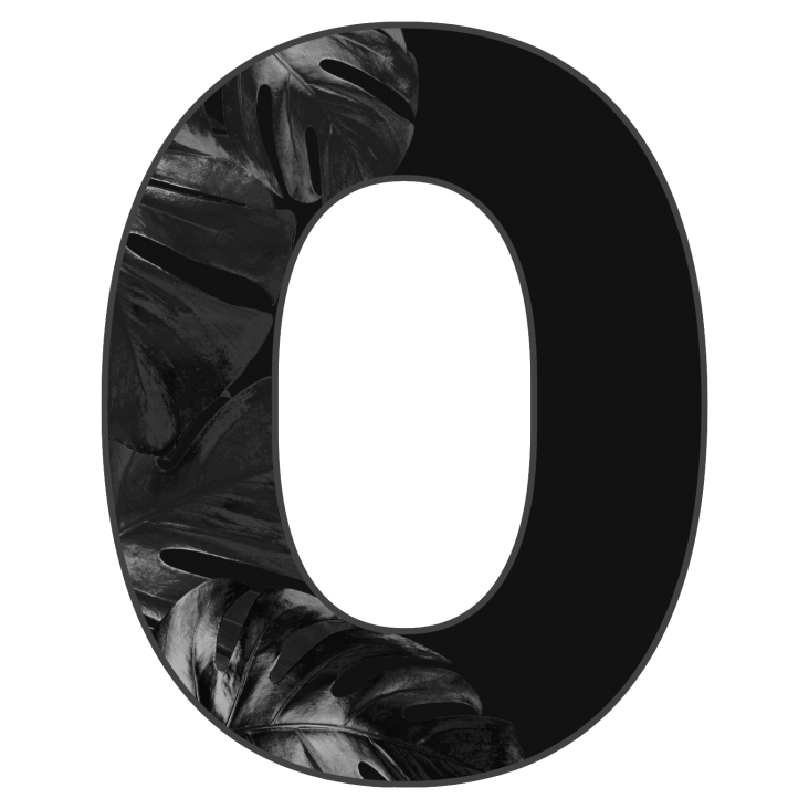 Graphic of "O" in Aloha with dark tropical foreground