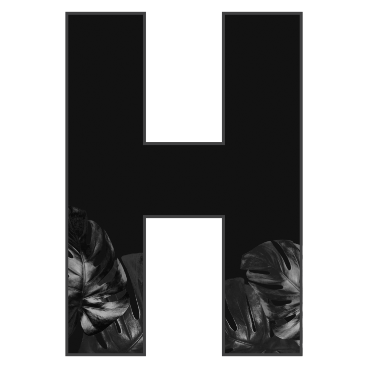 Graphic of "H" in Aloha with dark tropical foreground