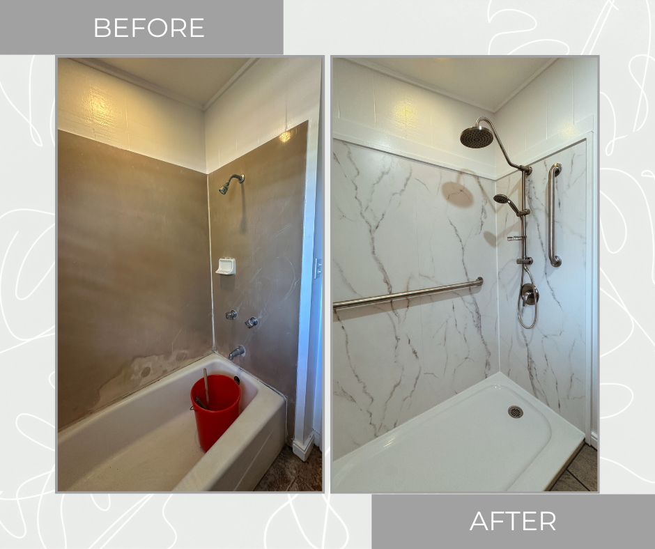 Before and After of Tub to Shower Conversion