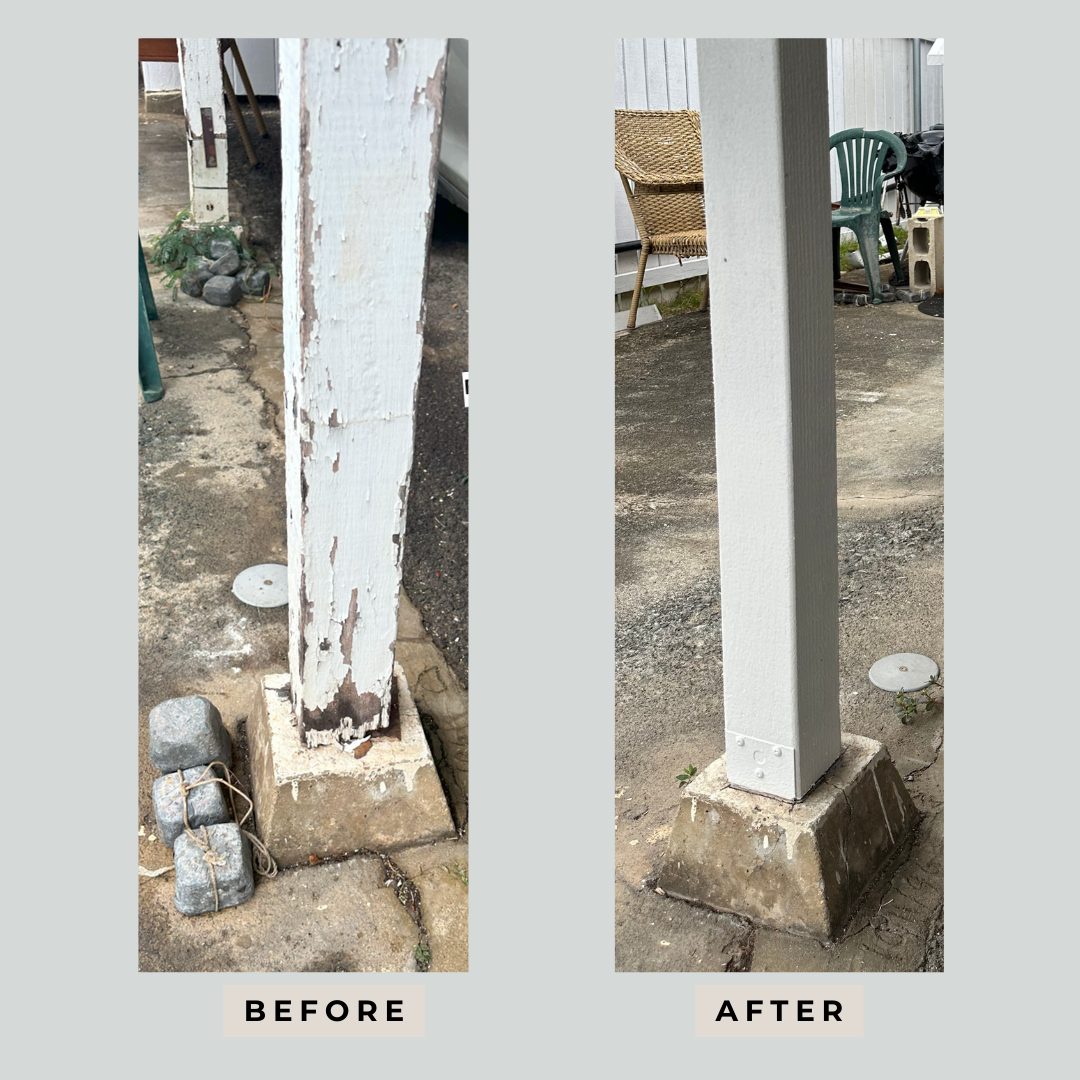 Before and After of Carport Posts