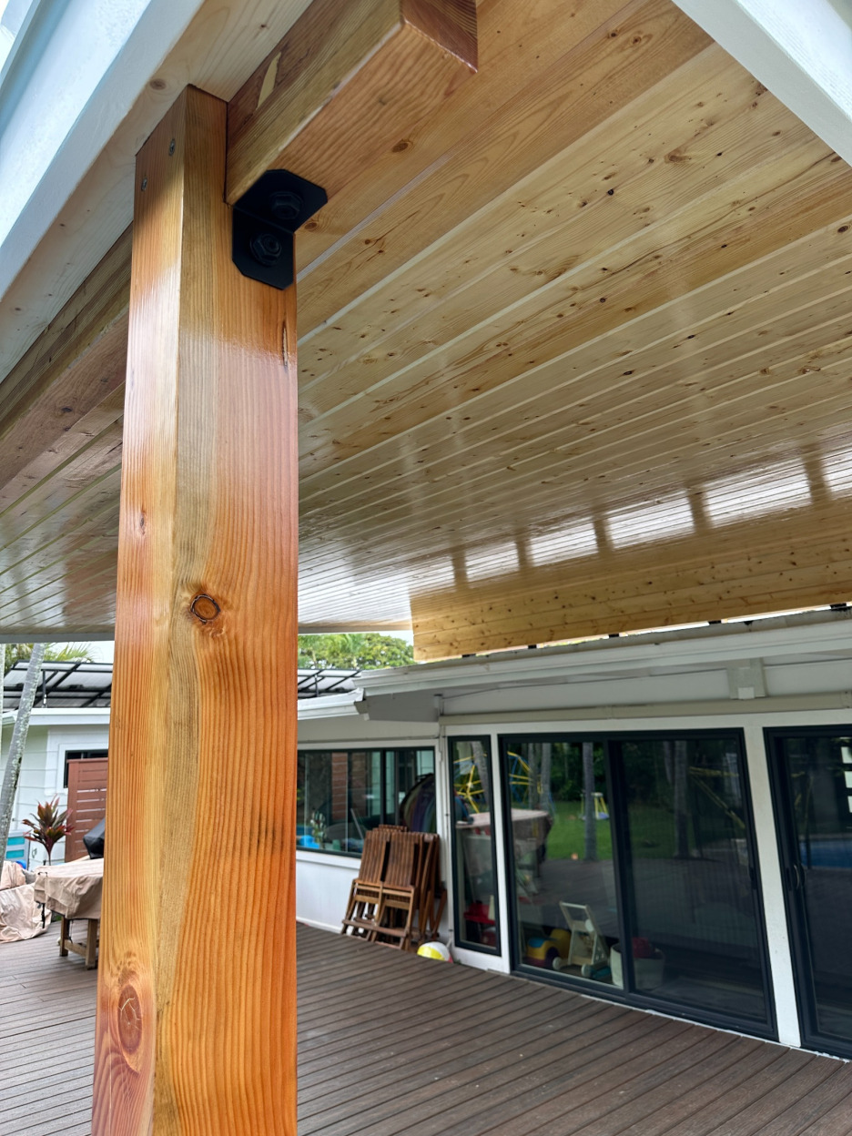 Pergola with T&G deck boards as ceiling