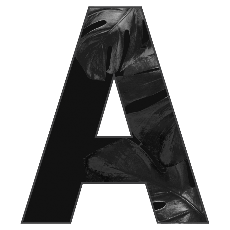 Graphic of "A" in Aloha with dark tropical foreground