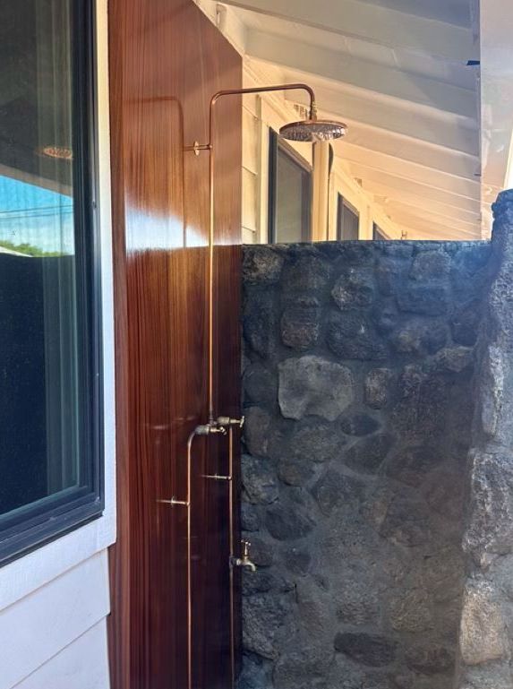 Sapele exterior shower