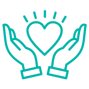 Icon of hands around heart for compassion